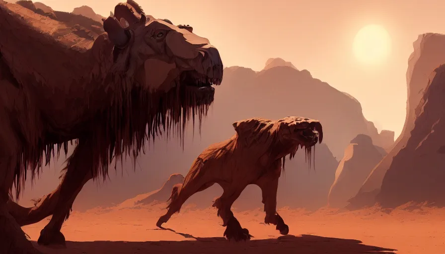 Image similar to concept art by jama jurabaev, cel shaded, cinematic shot, trending on artstation, high quality, brush stroke, ancient giant animal remains in the desert