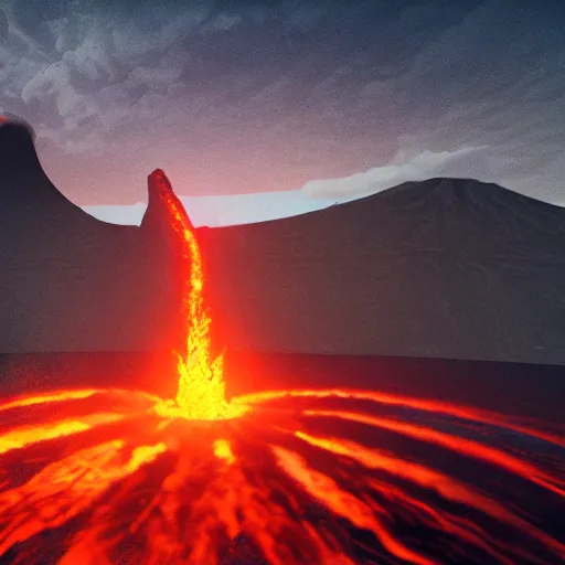 Prompt: pele the goddess of volcanos and hawaii erupting from a volcano, unreal engine, vintage, volumetric light, epic and fiery and beautiful in a sense of awe