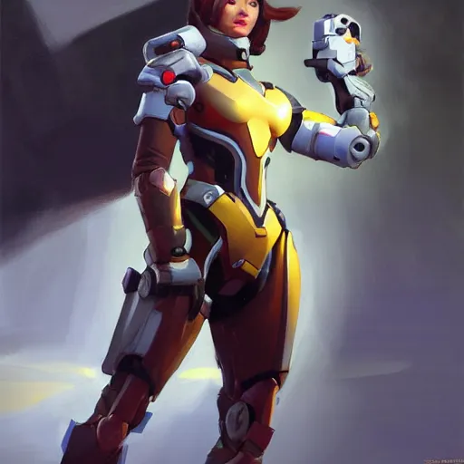 Image similar to greg manchess portrait painting of a female ironman as overwatch character, medium shot, asymmetrical, profile picture, organic painting, sunny day, matte painting, bold shapes, hard edges, street art, trending on artstation, by huang guangjian, gil elvgren, ruan jia, greg rutkowski, gaston bussiere