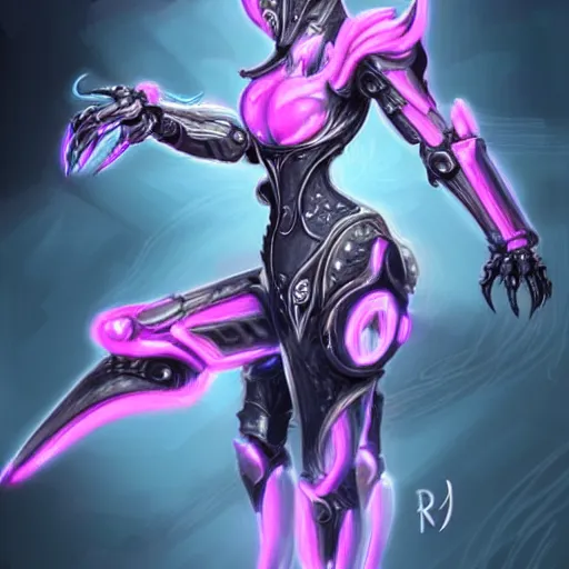 Prompt: highly detailed realistic exquisite fanart, of a beautiful female warframe, but as an anthropomorphic elegant robot female dragon, glowing eyes, shiny and smooth off-white plated armor, bright Fuchsia skin beneath the armor, sharp claws, well designed robot dragon four fingered hands, and sharp elegant robot dragon three clawed feet, royal elegant pose, full body and head shot, epic cinematic shot, professional digital art, high end digital art, DeviantArt, artstation, Furaffinity, 8k HD render, epic lighting, depth of field