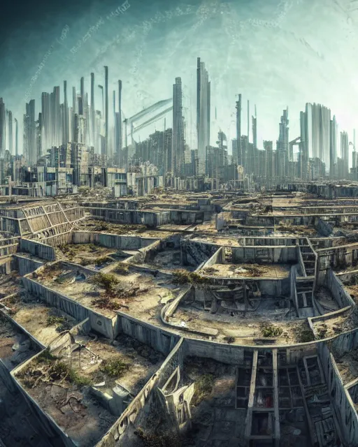 Image similar to a beautiful very detailed rendering of city architecture empire urbex abandoned unfinished building nature building industrial architecture by alvar aalto, fisheye desert matte painting nature lake postcyberpunk otherworldly liberty city biopunk laser, archdaily, wallpaper, highly detailed, trending on artstation.