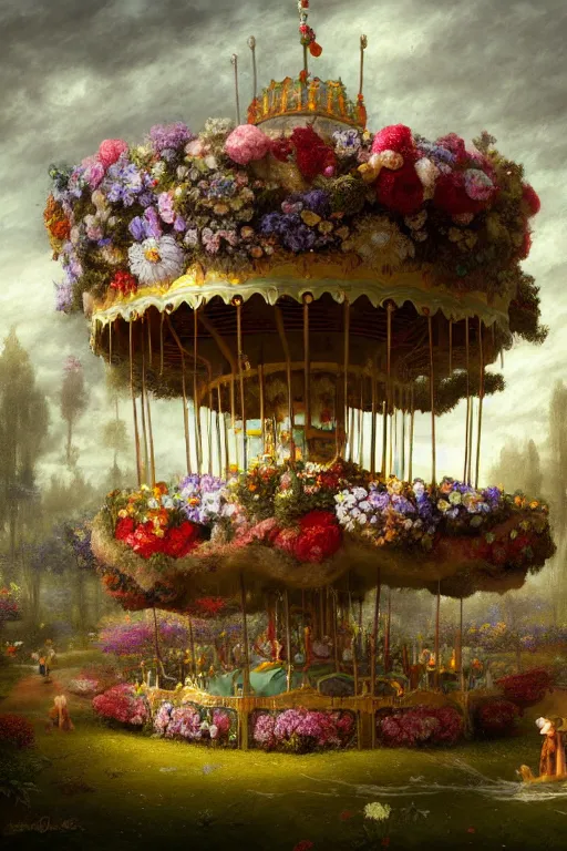 Prompt: a beautiful digital illustration painting of a fantasy carousel in overgrown roots, flowers by benoit b. mandelbrot, steven belledin, martin johnson heade, lee madgwick, caspar david friedrich, and david rios ferreira. 8 k resolution trending on artstation concept art digital illustration