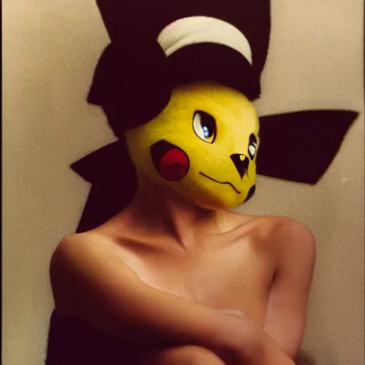 Image similar to elegant woman dressed up as pikachu, art photo by Annie Liebovitz and David Hamilton and Alphonse Mucha