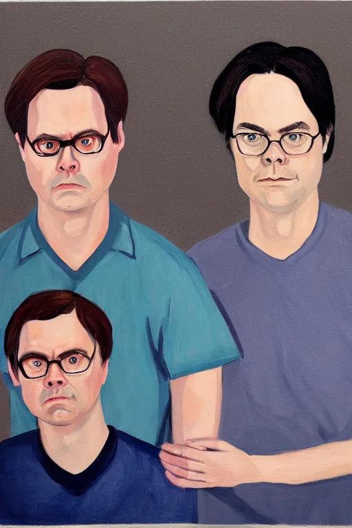 Image similar to portrait painting of dwight schrute and joe lo truglio, in the style of felice casorati