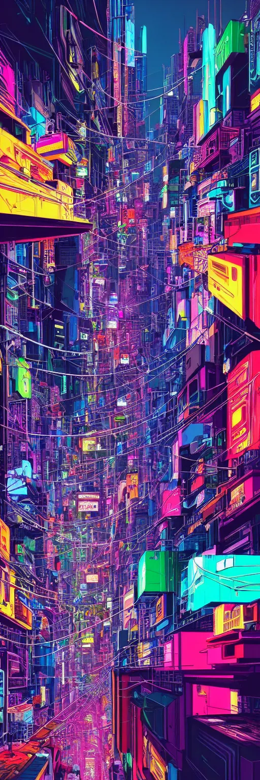 Prompt: a big colorful vibrant cyberpunk city