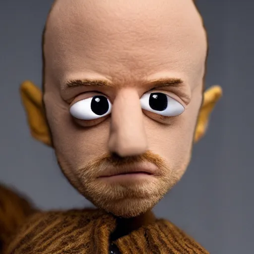 Image similar to jesse pinkman as a muppet. highly detailed felt. hyper real photo. 4 k.