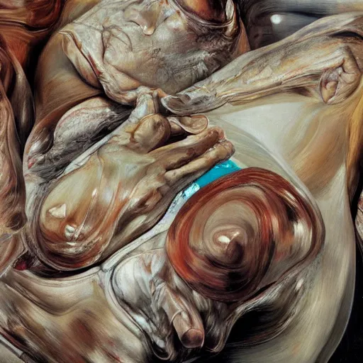 Image similar to high quality high detail painting by lucian freud and jenny saville, hd, hyper diemensional, turquoise