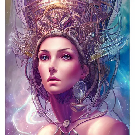 Prompt: timelord metatron, heroine, beautiful, detailed symmetrical close - up portrait, intricate complexity, in the style of artgerm and peter mohrbacher, cel - shaded