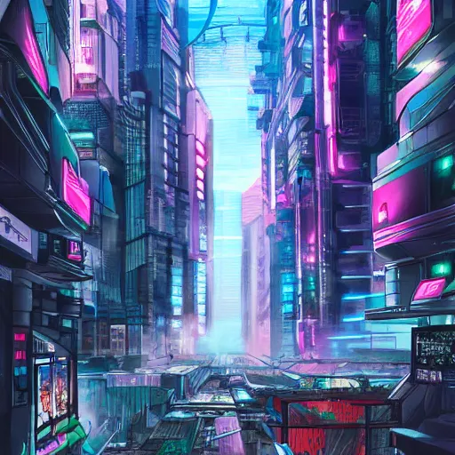 Image similar to ion fury city, cyberpunk, anime