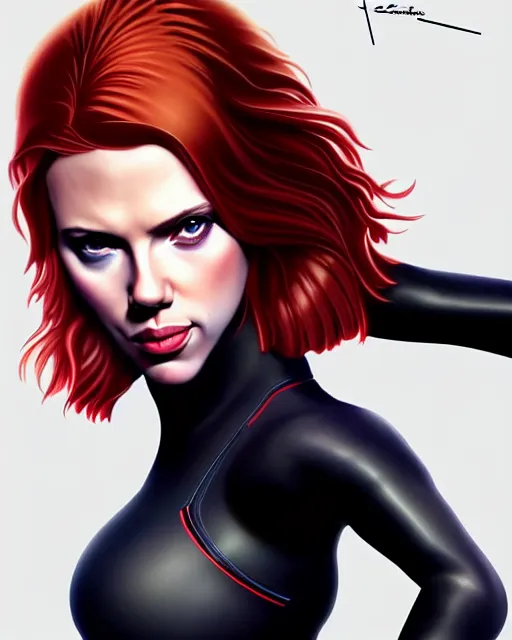 Image similar to Scarlett Johansson Black Widow, full body action pose, highly detailed, digital painting, artstation, concept art, smooth, sharp focus, illustration