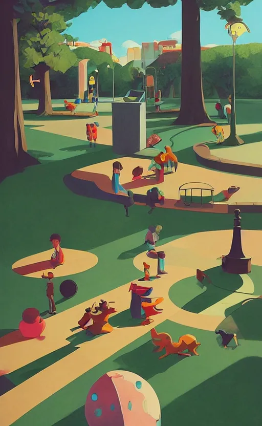 Image similar to children playground, fun whimsical surreal illustration, by atey ghailan and escher and edward hopper