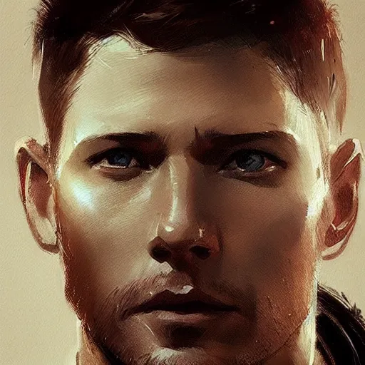 Image similar to “ portrait of jensen ackles by greg rutkowski, young, attractive, highly detailed portrait, scifi, digital painting, artstation, concept art, smooth, sharp foccus ilustration, artstation hq ”