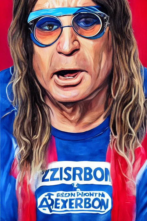 Prompt: a painting of ozzy osbourne wearing a brighton and hove albion shirt, digital art