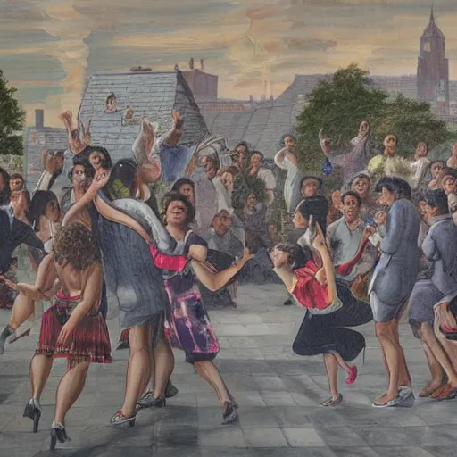 Image similar to panting of people dancing on roof