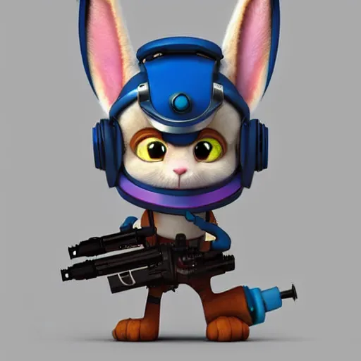 Image similar to super cute cyberpunk bunny, holding a gun, pixar, zootopia, cgi, trending on artstation