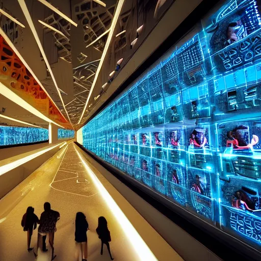 Image similar to diverse groups of humans swimming inside of supercomputers, wide angle, elaborate, highly detailed, beautiful lighting