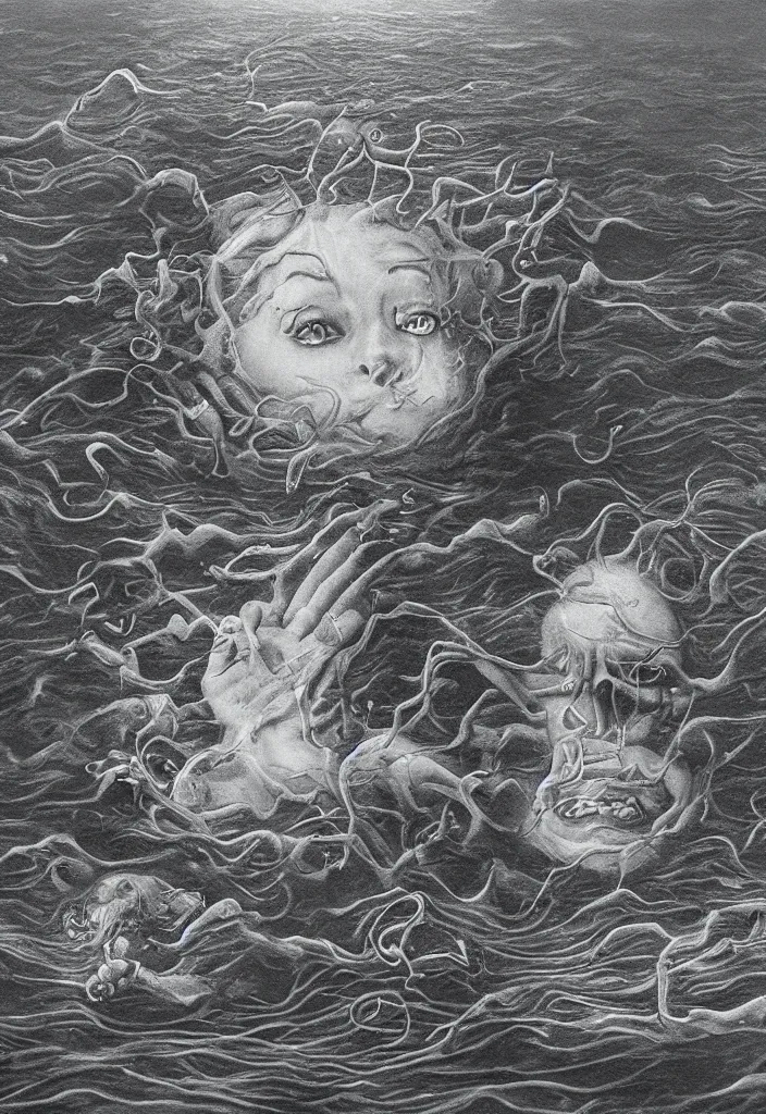 Image similar to highly detailed surrealist art about drowning slowly