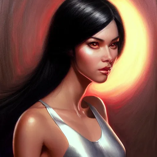 Image similar to a portrait of a very beautiful woman in a spacesuit, Alexandria's genesis, shoulder-length black hair, bored, illustration, soft lighting, soft details, painting oil on canvas by mark arian by artgerm, trending on artstation, 4k, 8k, HD