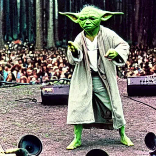 Image similar to yoda performing at woodstock