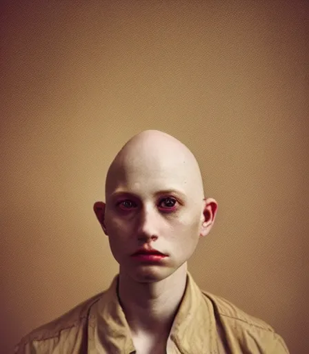 Image similar to a high quality, high detail, portrait of an attractive non - binary bald person by kyle thompson