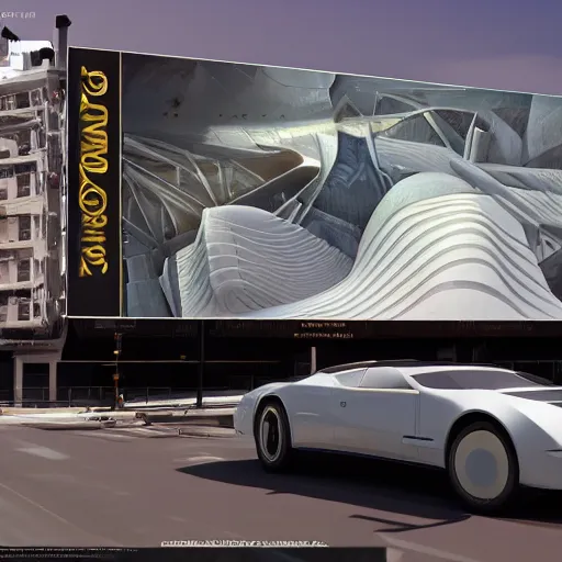 Prompt: sci-fi cars 50% of canvas in center and wall near structure on the coronation of napoleon painting and digital billboard in the middle and everything in style of zaha hadid and suprematism forms unreal engine 5 keyshot octane artstation trending ultra high detail ultra photo realistic 8k 16k in plastic dark tilt shift