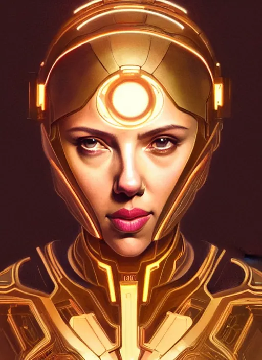 Prompt: symmetry!! portrait of scarlett johansson, gold sci - fi armour, tech wear, glowing lights!! sci - fi, intricate, elegant, highly detailed, digital painting, artstation, concept art, smooth, sharp focus, illustration, art by artgerm and greg rutkowski and alphonse mucha