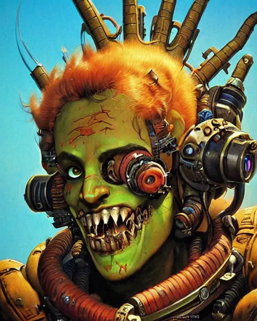 Image similar to junkrat from overwatch, character portrait, portrait, close up, concept art, intricate details, highly detailed, vintage sci - fi poster, in the style of chris foss, rodger dean, moebius, michael whelan, and gustave dore