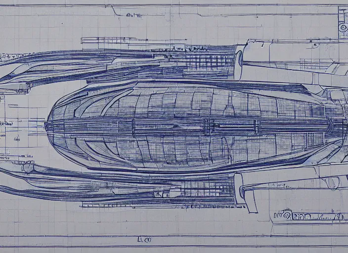 Image similar to a highly detailed blueprint of a giant spaceship, by karanak