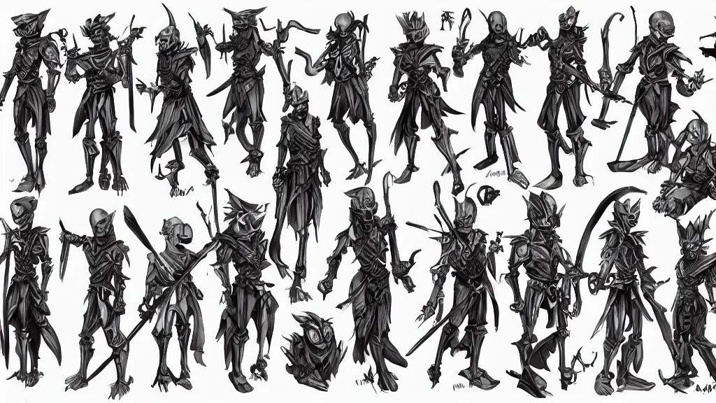 Image similar to a fantasy ninja skeleton warrior character design sheet, trending on artstation