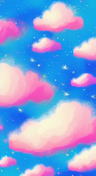 Image similar to pink clouds, under blue clouds, in space, background artwork, digital art, award winning, pixel art