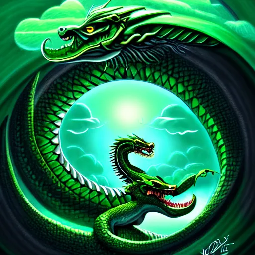 Prompt: illustration of the emerald dragon ouroboros god gaving birth to the universe, epic, masterpiece, digital art, matte painting, bold shapes, hard edges, trending on artstation, by kate irwin