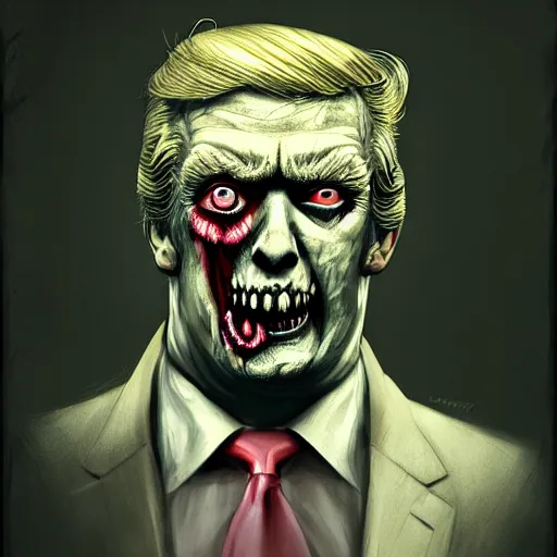 Image similar to portrait of donald trump as a zombie looking to the side, 7 days to die zombie, concept art, fine art, award winning, subtle colors, intricate, elegant, sharp focus, cinematic lighting, digital painting, 8 k concept art, art by michael hussar, art by brom, art by z. w. gu, 8 k