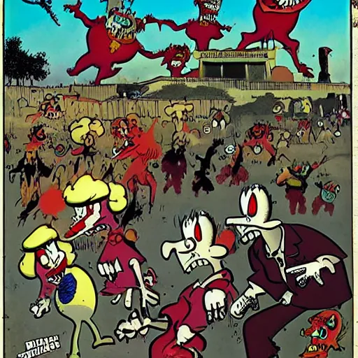 Prompt: zombie apocalypse by tex avery and carl barks, detailed