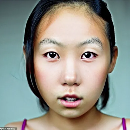 Image similar to a very beautiful face photo of a young asian woman in the style of martin schoeller, award winning photography