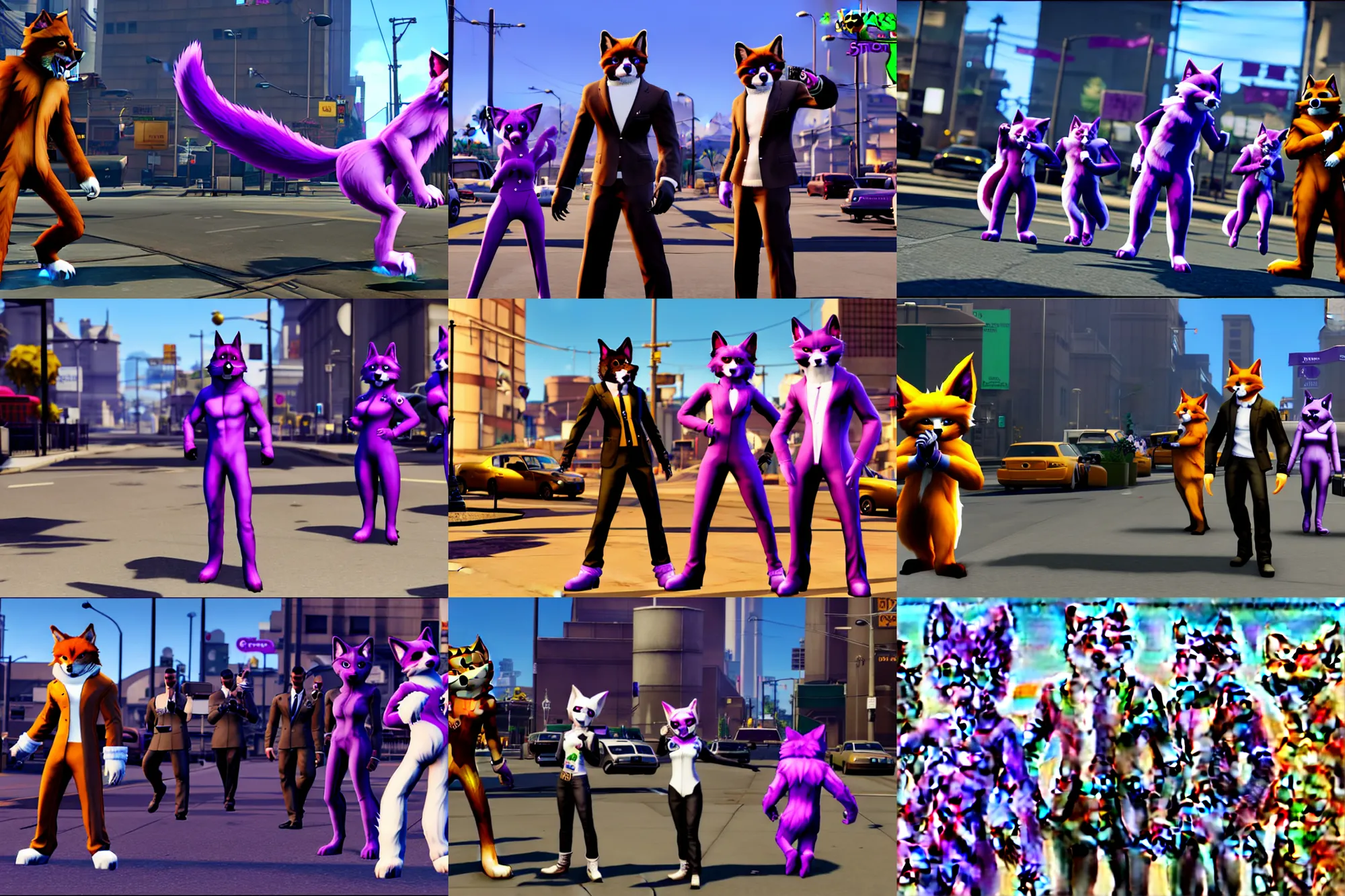 Prompt: ( tails ) ^ 3 featured, screenshot of furries / fursuiters in saints row