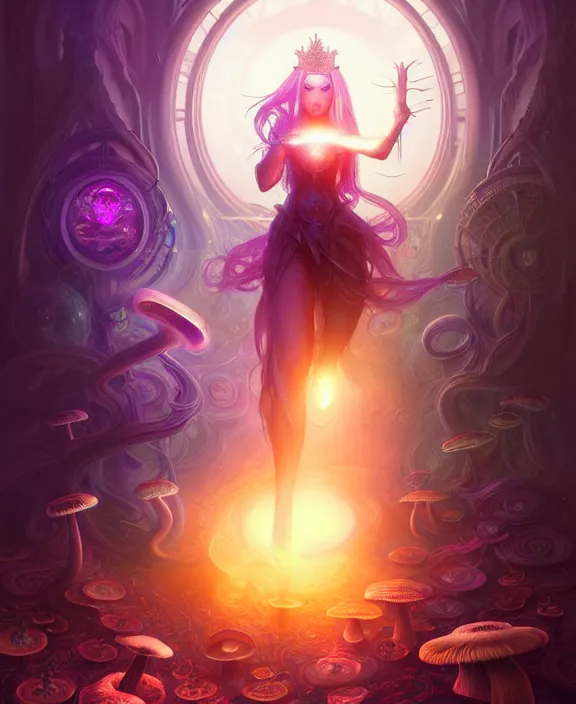 Image similar to whirlwind souls inside metaverse, half body, glowin eyes, tiara, pharaoh, forest, mushrooms, antiques, cyberpunk face, by loish, d & d, fantasy, intricate, elegant, highly detailed, colorful, vivid color, digital painting, artstation, concept art, art by artgerm and greg rutkowski and alphonse mucha and ruan jia