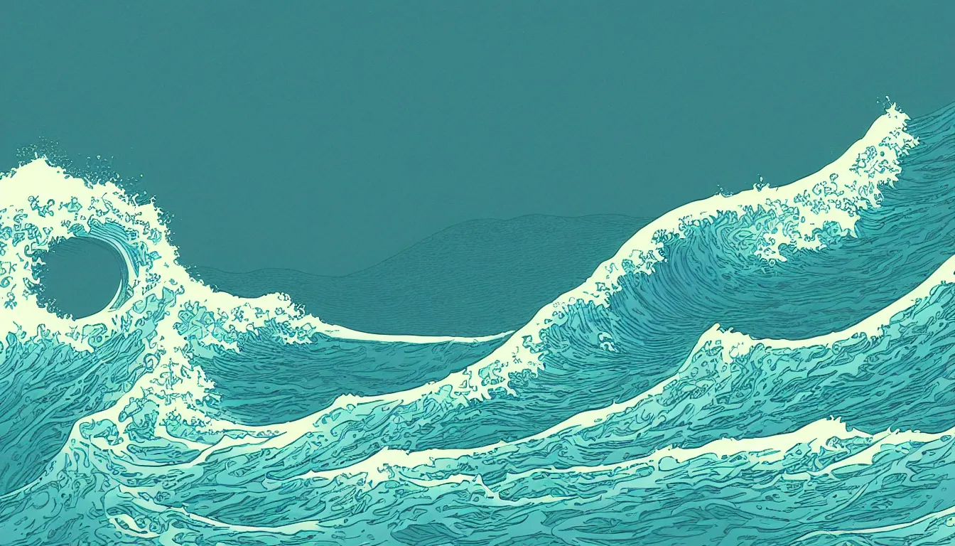 Image similar to ocean wave, land in sight by Kilian Eng, minimalist, detailed