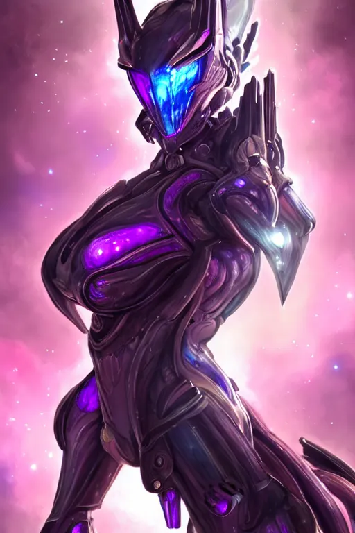 Prompt: cinematic bust shot, cosmic beautiful stunning giant robot mecha hot female dragon goddess, sharp spines, sharp metal ears, smooth purple eyes, smooth fuschia skin, elegant smooth silver armor, nebula size, epic proportions, epic scale, macro giantess, furry art, dragon art, goddess art, giantess art, warframe, warframe fanart, furaffinity, octane