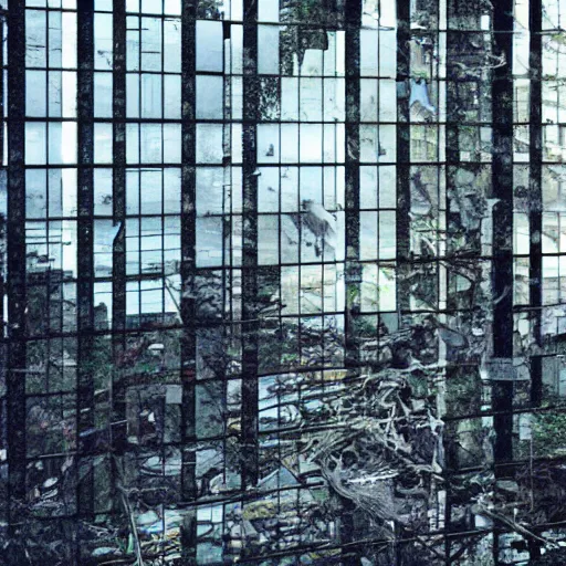 Image similar to realistic photograph of an abandoned building interior glitching through reality, glitch art