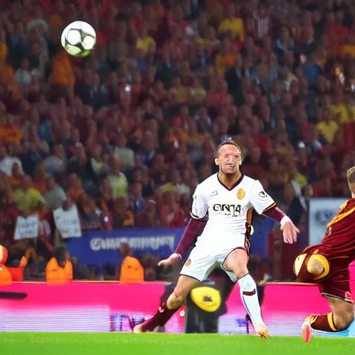 Prompt: Francesco Totti scoring a goal,photography