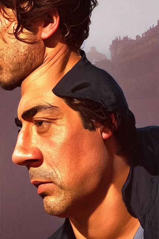 Prompt: a close-up portrait of javier bardem, dramatic backlighting, golden hour, autochrome, high contrast, highly detailed, sharp focus, digital painting, concept art, illustration, filmpunk , trending on artstation, art by greg rutkowski and greg hildebrandt, composition by alphonse mucha