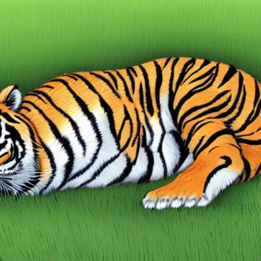 Prompt: a sleeping tiger on grass trending on artstation n = 9