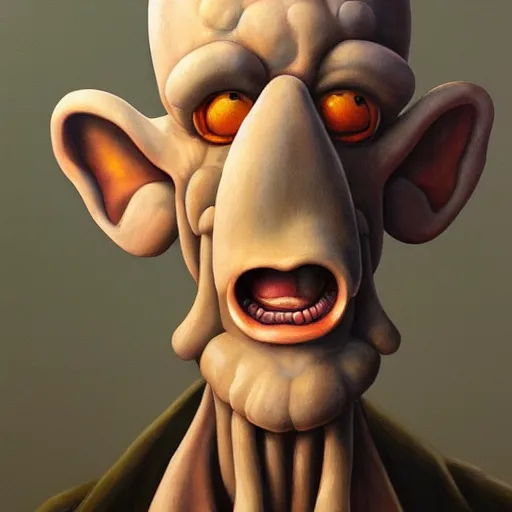 Prompt: a hyper realistic painting of squidward, highly detailed