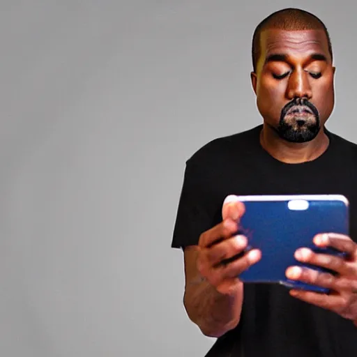 Image similar to Kanye West checking his phone 4K quality super realistic