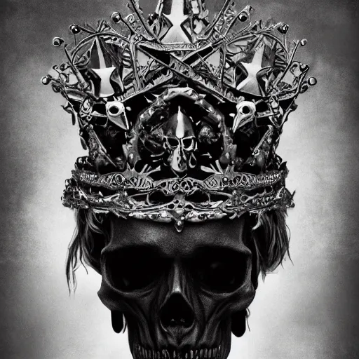 Image similar to skull queen with an origami crown, hints of silver jewelry, gothic, eerie, intricate detail, dramatic lighting, mist, grey, 4k