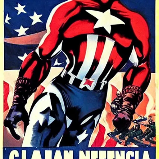 Image similar to black captain america. supersoldier serum wwii american propaganda poster by james gurney