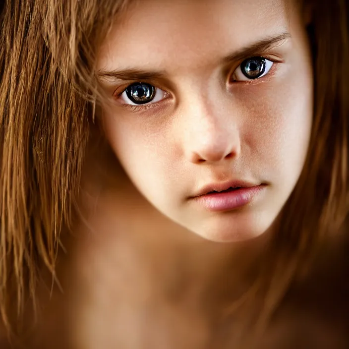 Prompt: photographic Close-up face of a extremely beautiful girl and light brown hair , high light on the left, Sharp focus, cinematic lighting ,non-illuminated backdrop, illuminated by a dramatic light, volumetric light, Low key lighting, light dark, High constrast, dramatic , Steve Mccurry, Norman Rockwell, Craig Mulins ,dark background, high quality, photo-realistic, 8K
