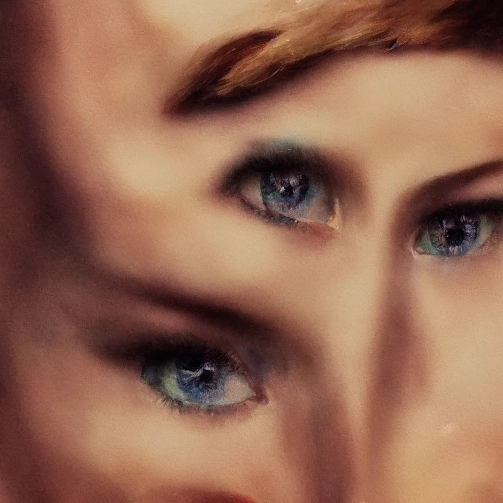 Image similar to a beautiful watercolor painting close up of a womans eyes, she looks determined, confident, strong, highly detailed, digital painting, artstation, concept art, art by delphin enjolras and alphonse mucha, smooth, sharp focus, dynamic lighting, ultrarealistic, cinematic, octane render, 8 k