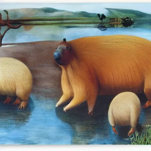 Image similar to capybaras, by salvador dali,