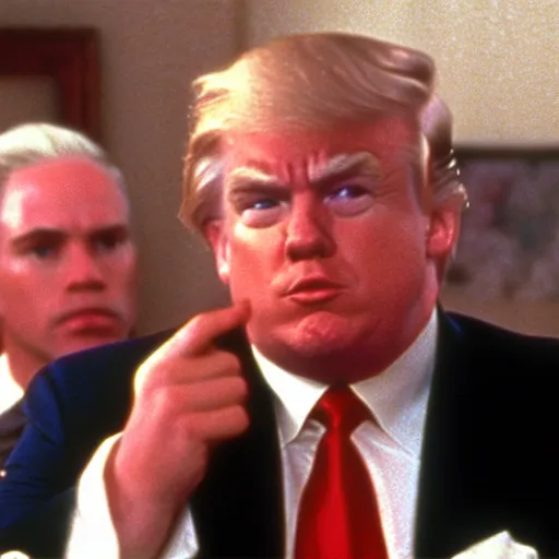 Prompt: philip seymour hoffman is donald trump, forest gump ( 1 9 9 2 ), cinematic shot